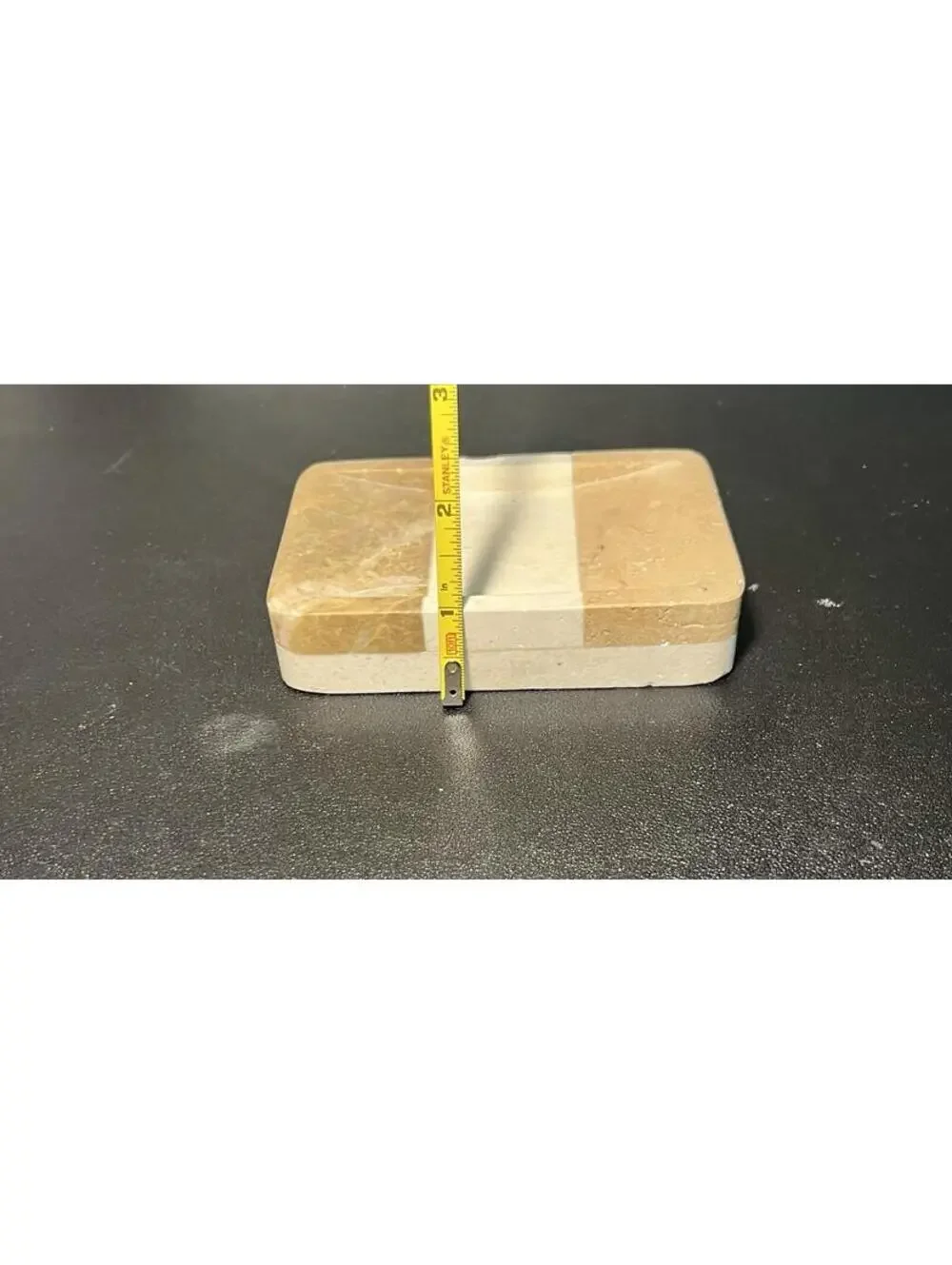 India 1990s Marble Travertine Handcrafted Two-Tone Soap Dish, 4.75x3”